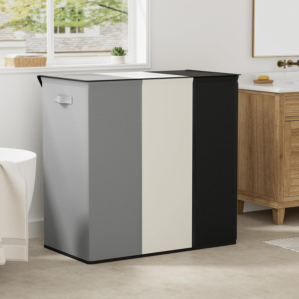 180L Double Laundry Hamper 2 Section with Lid and Removable Bags
