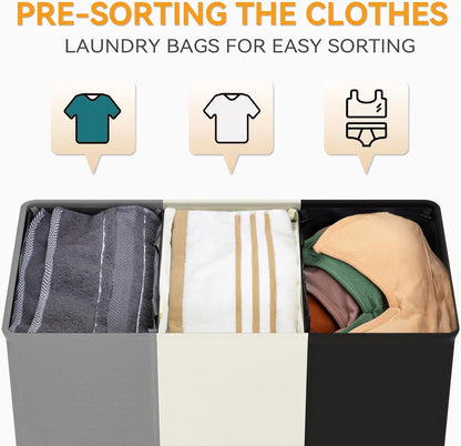 180L Double Laundry Hamper 2 Section with Lid and Removable Bags