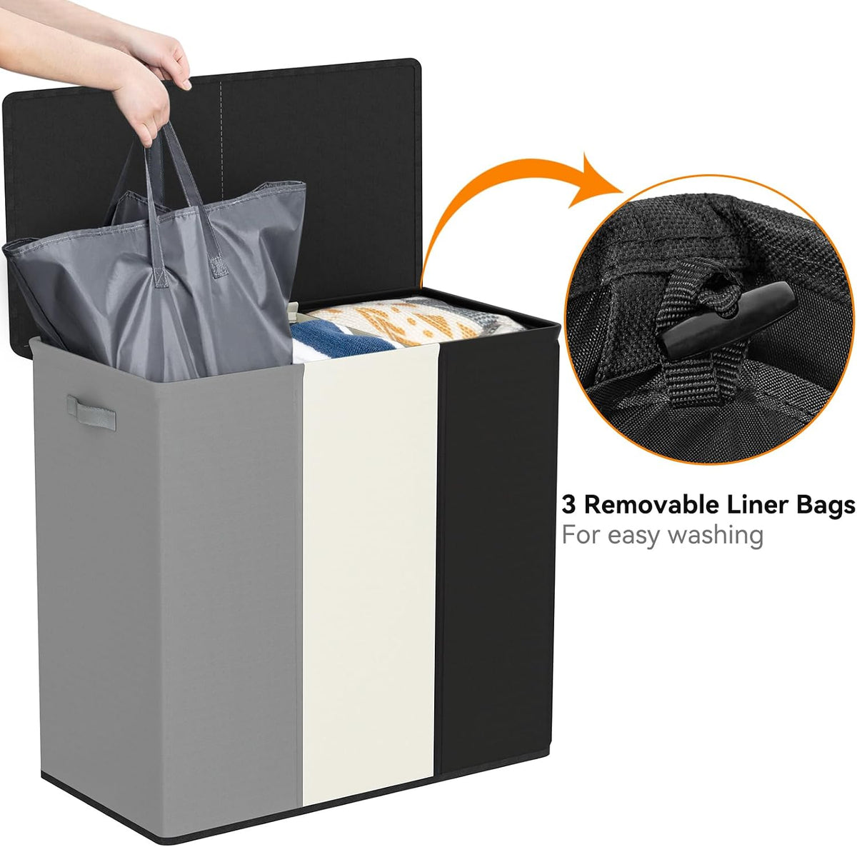 180L Double Laundry Hamper 2 Section with Lid and Removable Bags