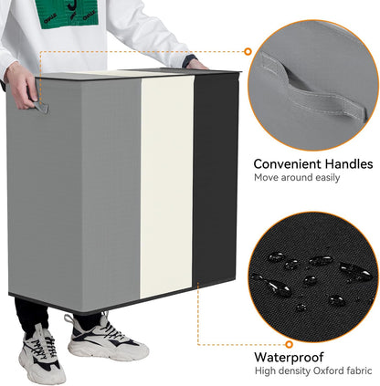 180L Double Laundry Hamper 2 Section with Lid and Removable Bags