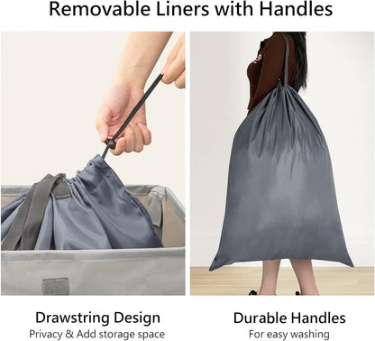 180L Double Laundry Hamper 2 Section with Lid and Removable Bags
