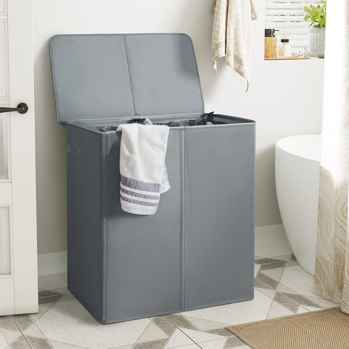 180L Double Laundry Hamper 2 Section with Lid and Removable Bags