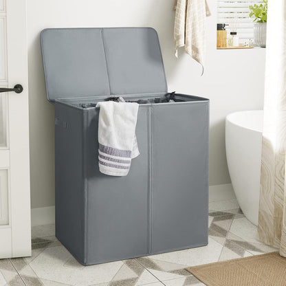 180L Double Laundry Hamper 2 Section with Lid and Removable Bags
