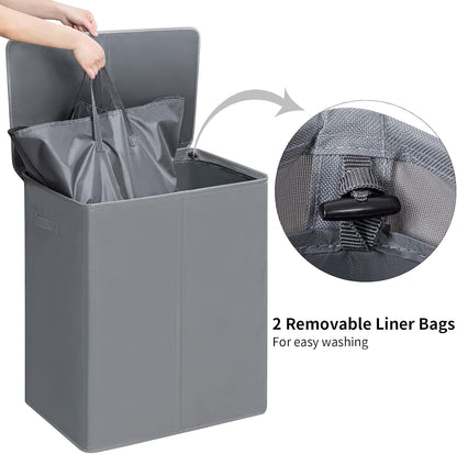 180L Double Laundry Hamper 2 Section with Lid and Removable Bags