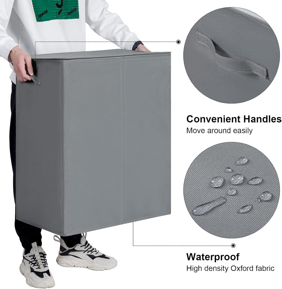 180L Double Laundry Hamper 2 Section with Lid and Removable Bags