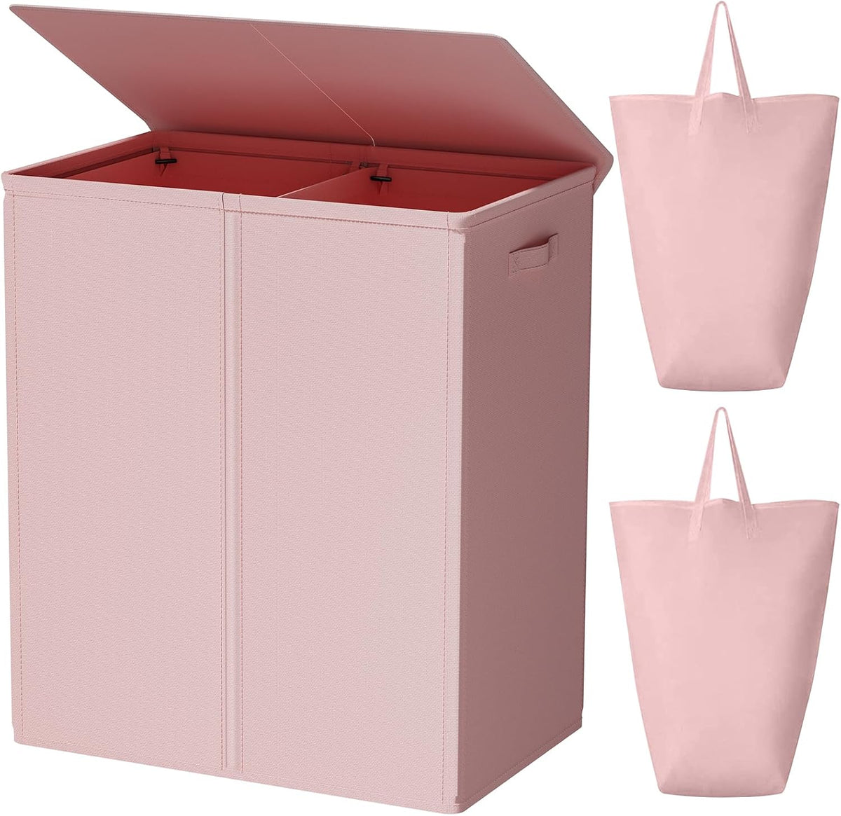 180L Double Laundry Hamper 2 Section with Lid and Removable Bags
