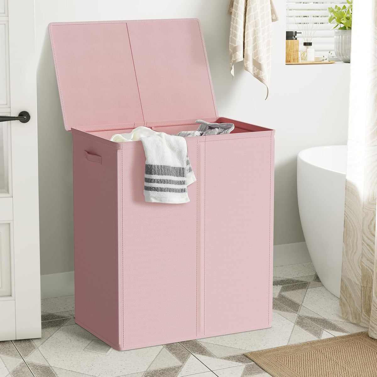180L Double Laundry Hamper 2 Section with Lid and Removable Bags