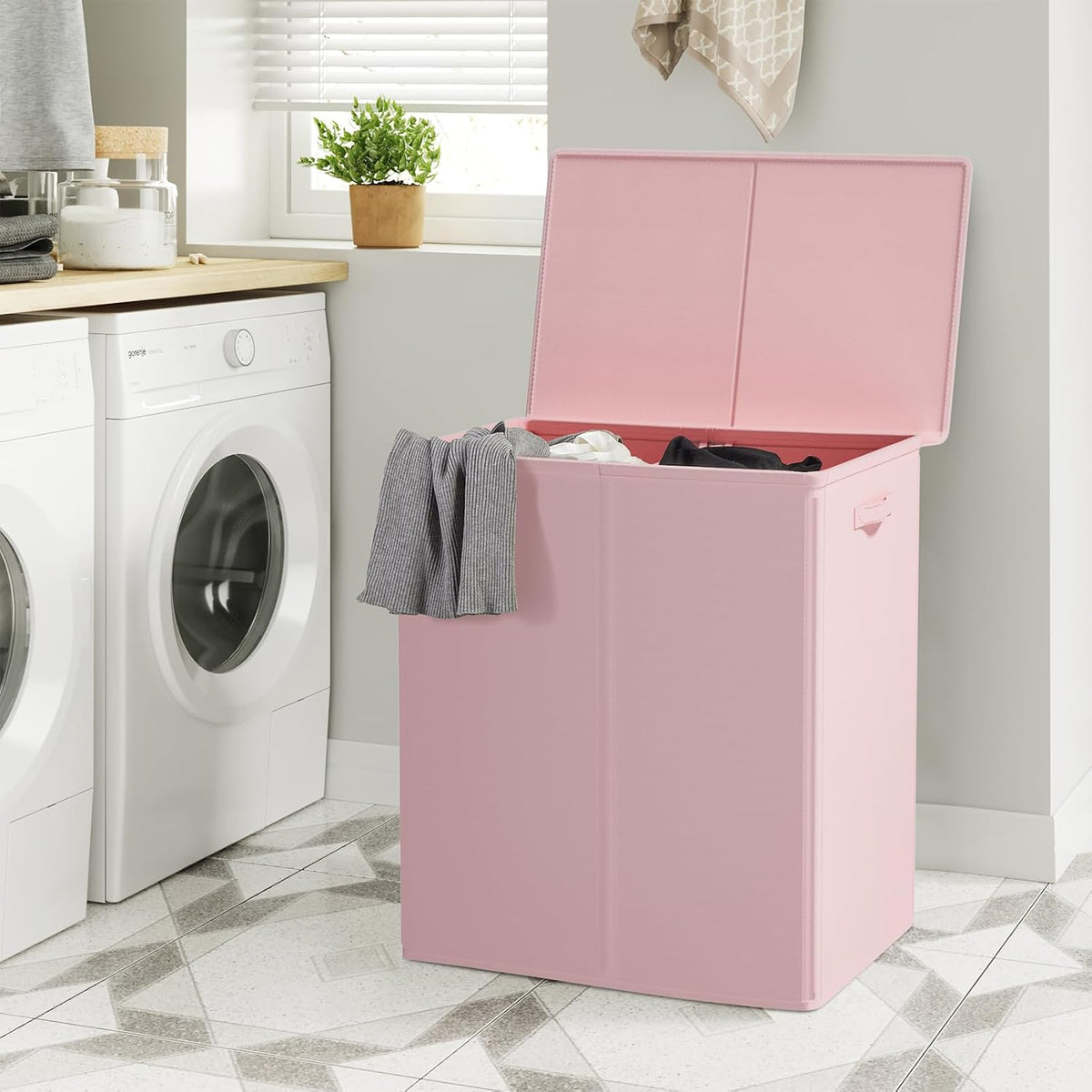 180L Double Laundry Hamper 2 Section with Lid and Removable Bags