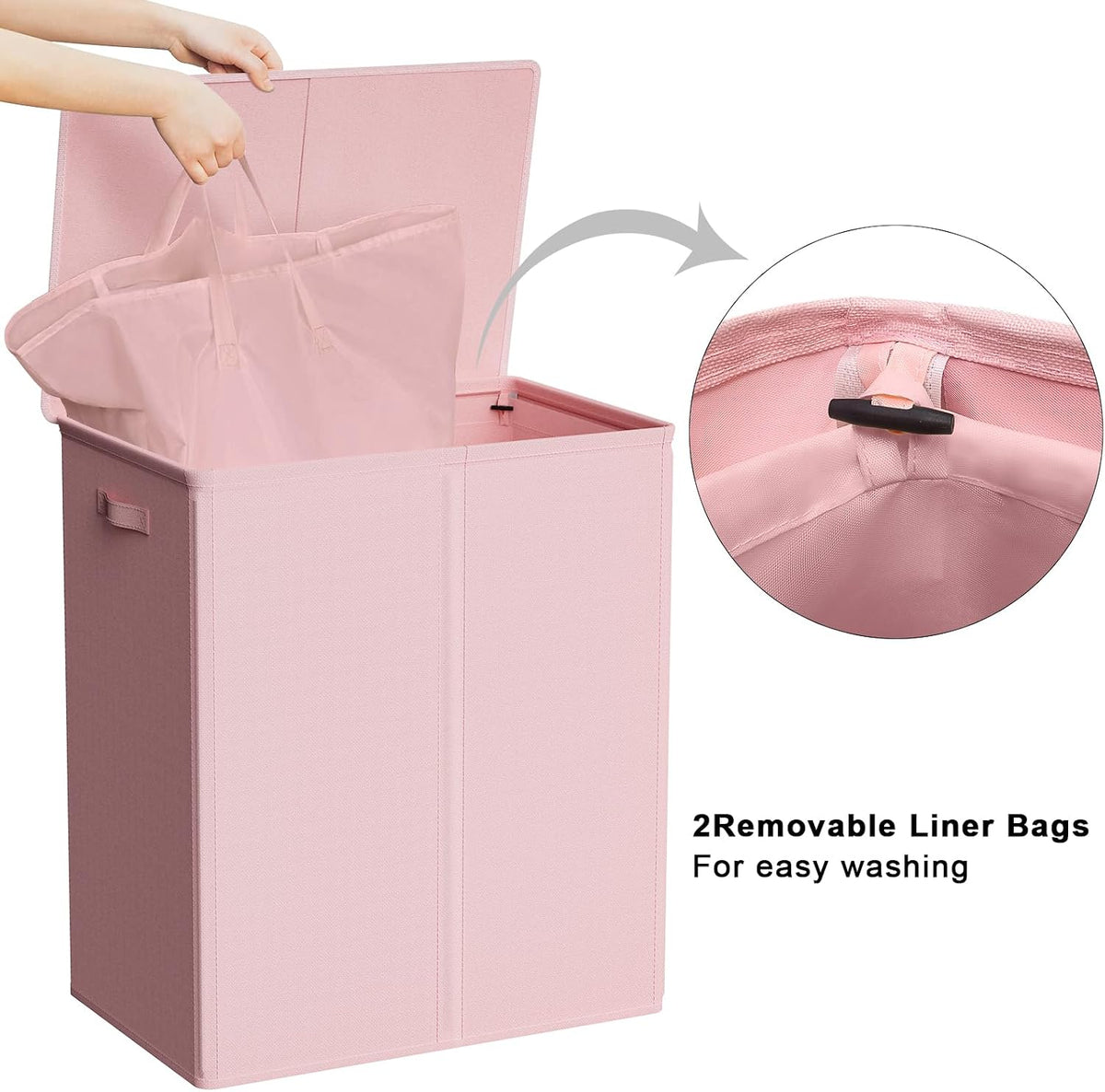 180L Double Laundry Hamper 2 Section with Lid and Removable Bags