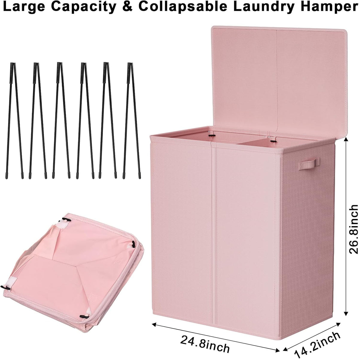 180L Double Laundry Hamper 2 Section with Lid and Removable Bags