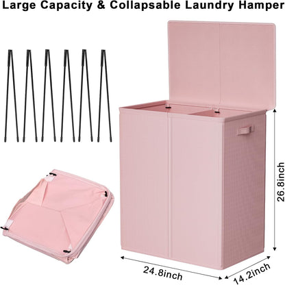 180L Double Laundry Hamper 2 Section with Lid and Removable Bags