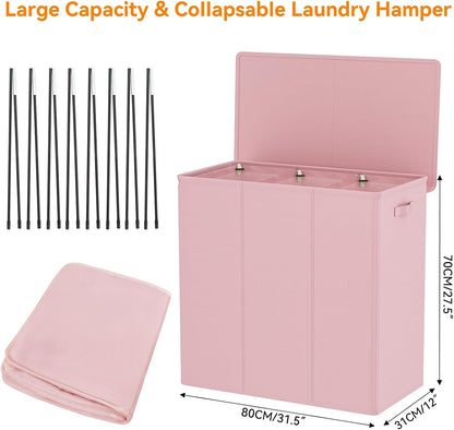 180L Double Laundry Hamper 2 Section with Lid and Removable Bags