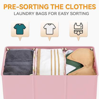 180L Double Laundry Hamper 2 Section with Lid and Removable Bags