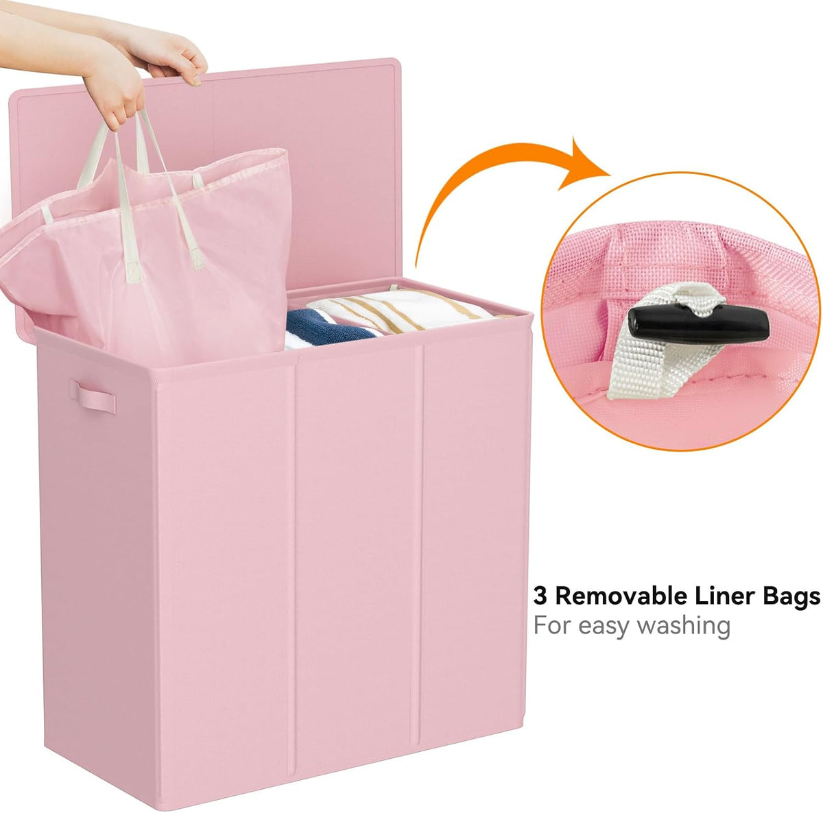 180L Double Laundry Hamper 2 Section with Lid and Removable Bags