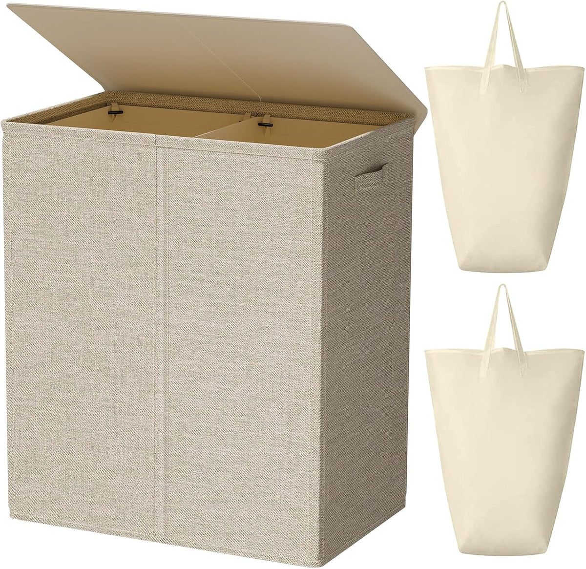 180L Double Laundry Hamper 2 Section with Lid and Removable Bags