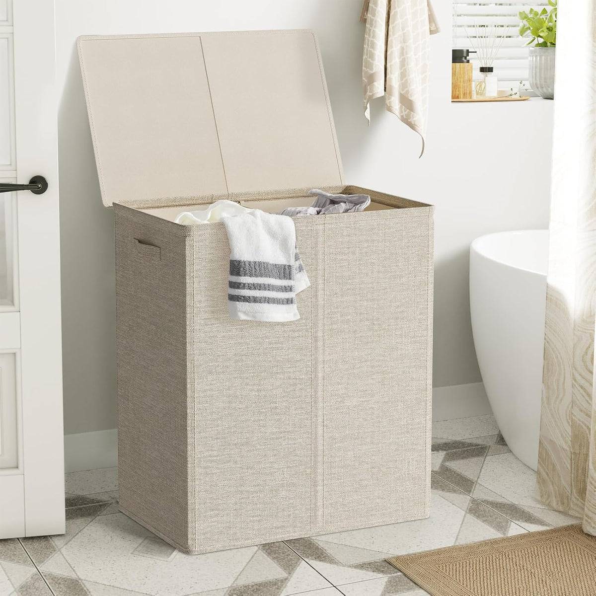 180L Double Laundry Hamper 2 Section with Lid and Removable Bags