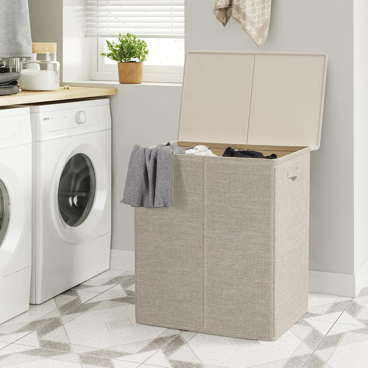 180L Double Laundry Hamper 2 Section with Lid and Removable Bags