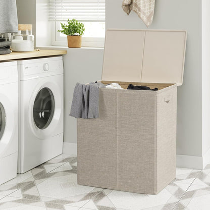 180L Double Laundry Hamper 2 Section with Lid and Removable Bags