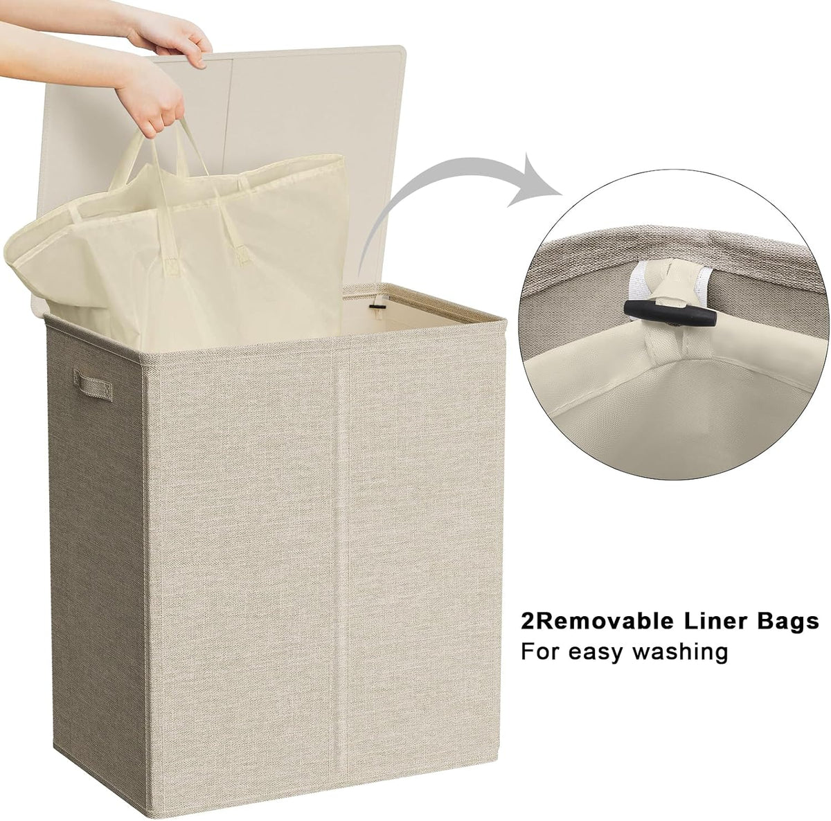 180L Double Laundry Hamper 2 Section with Lid and Removable Bags
