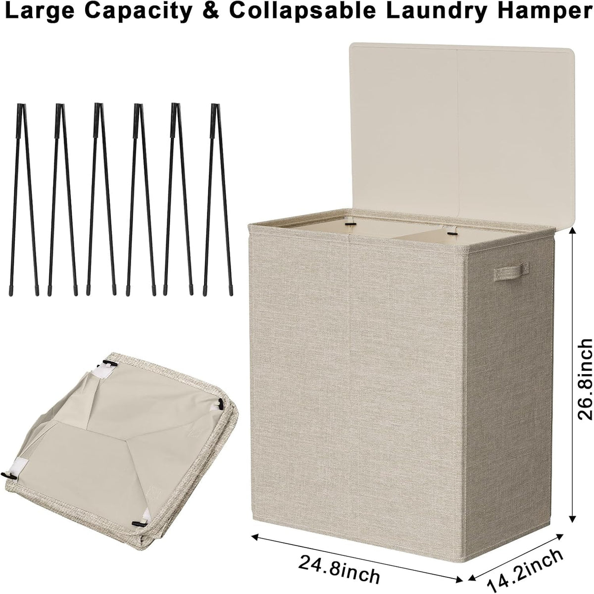 180L Double Laundry Hamper 2 Section with Lid and Removable Bags