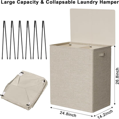 180L Double Laundry Hamper 2 Section with Lid and Removable Bags