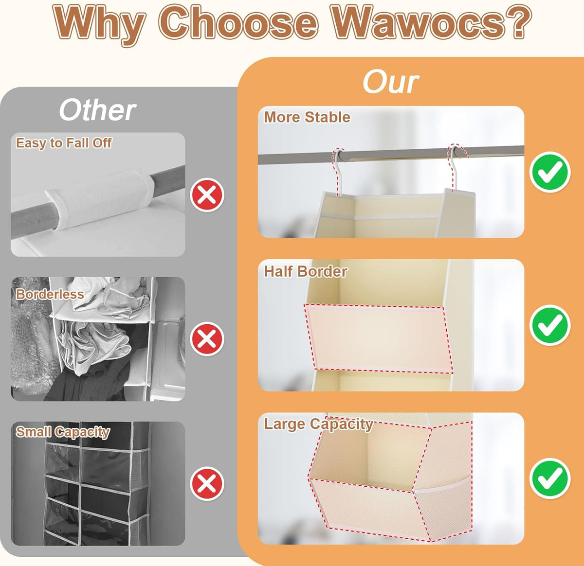 Hanging Closet Organizers and Storage for Kids Room Organization, 3 Tiers