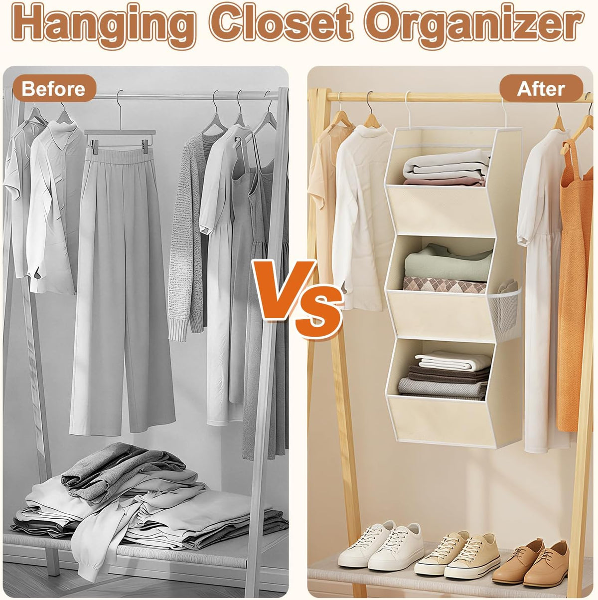 Hanging Closet Organizers and Storage for Kids Room Organization, 3 Tiers