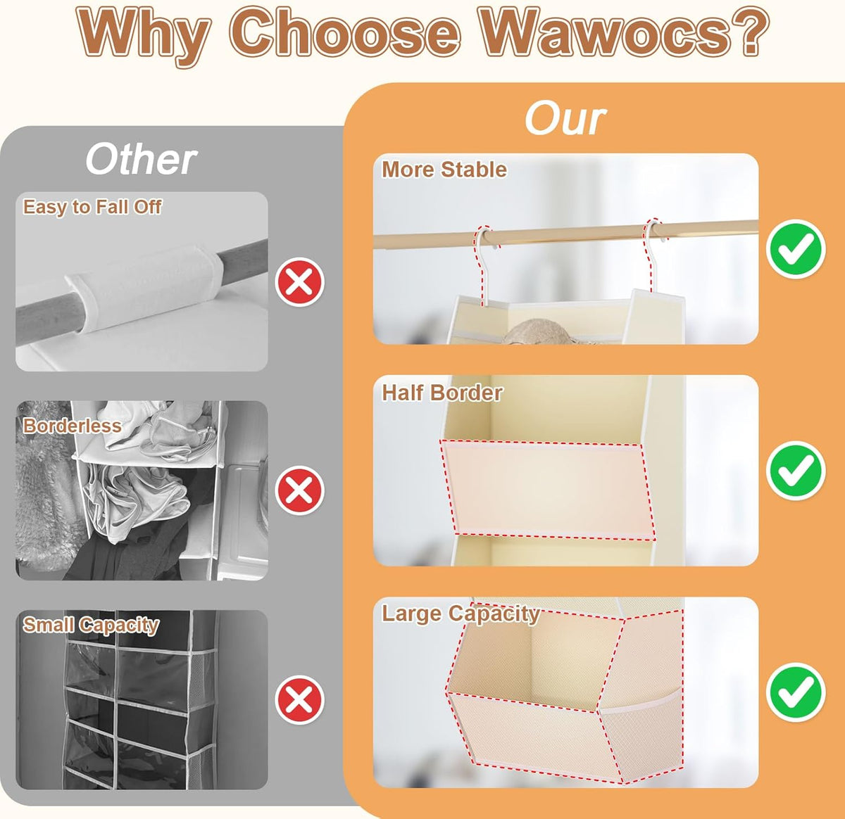 Hanging Closet Organizers and Storage for Kids Room Organization, 3 Tiers