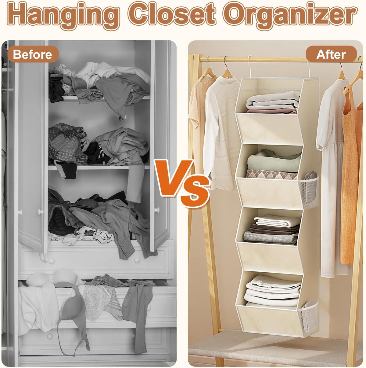 Hanging Closet Organizers and Storage for Kids Room Organization, 3 Tiers