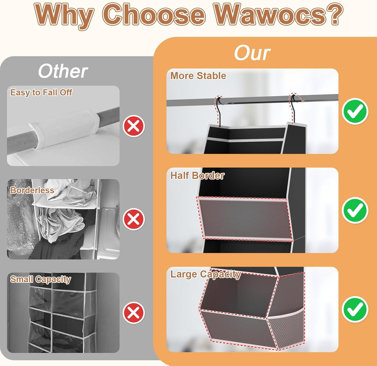 Hanging Closet Organizers and Storage for Kids Room Organization, 3 Tiers