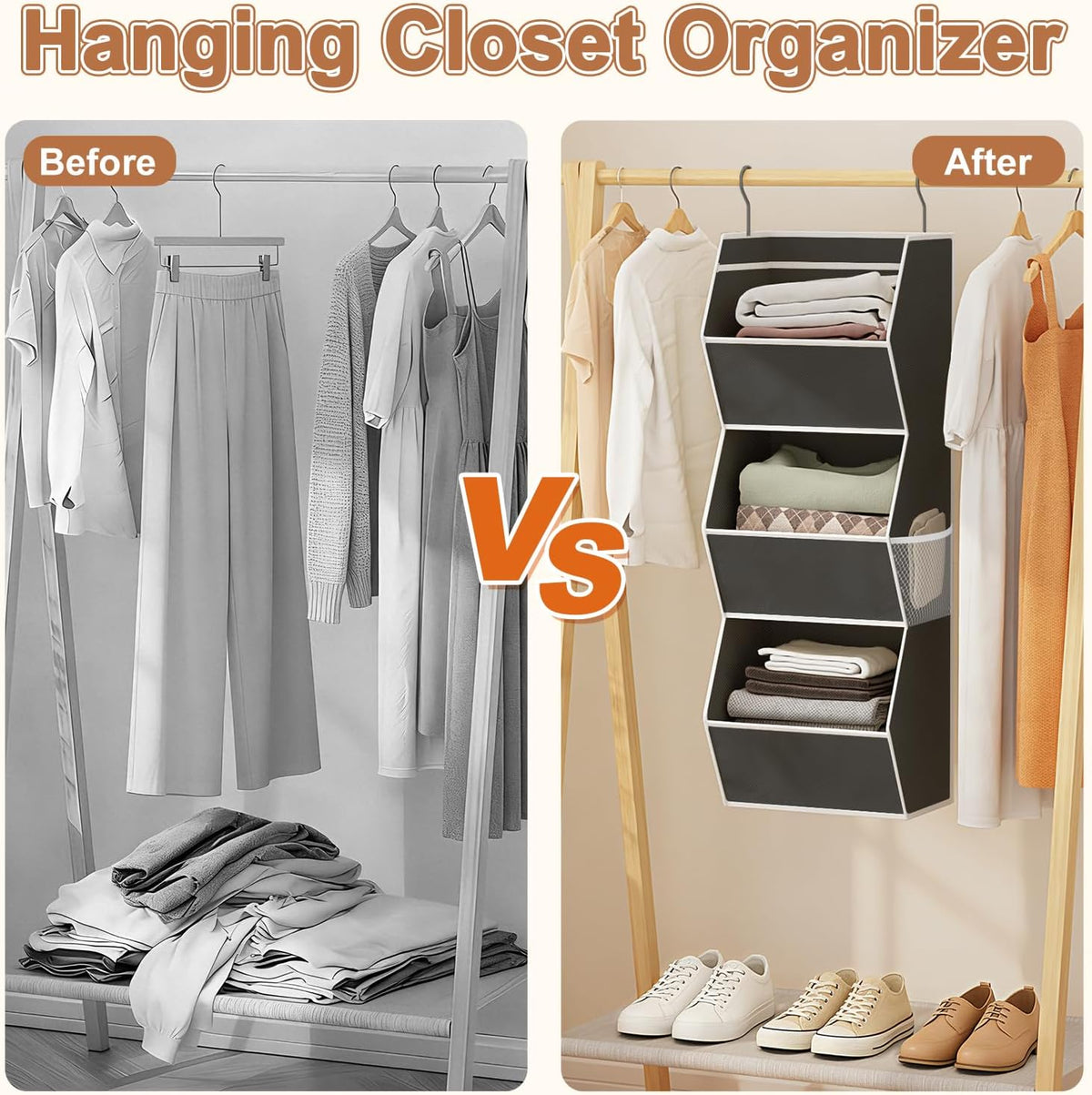 Hanging Closet Organizers and Storage for Kids Room Organization, 3 Tiers