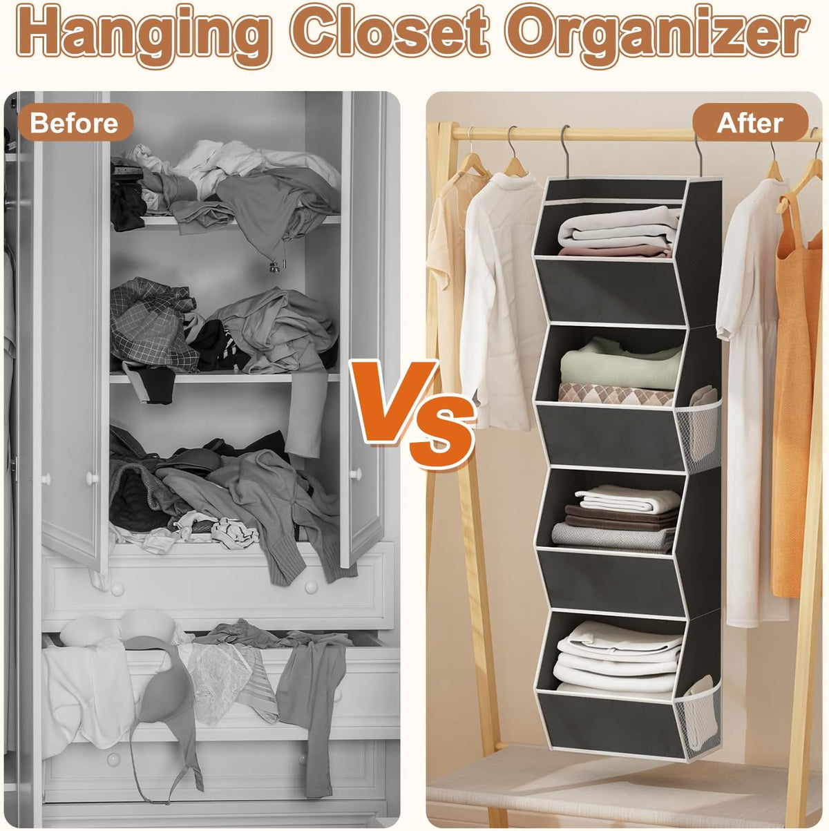 Hanging Closet Organizers and Storage for Kids Room Organization, 3 Tiers