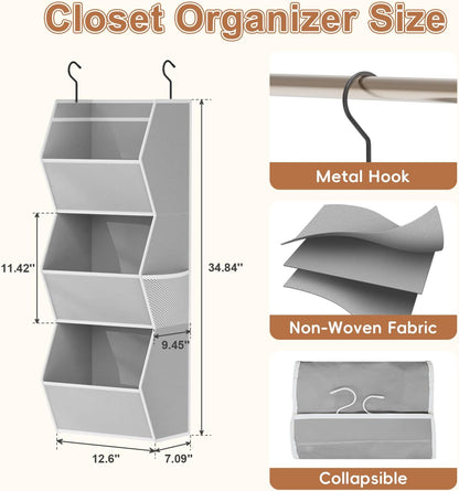 Hanging Closet Organizers and Storage for Kids Room Organization, 3 Tiers