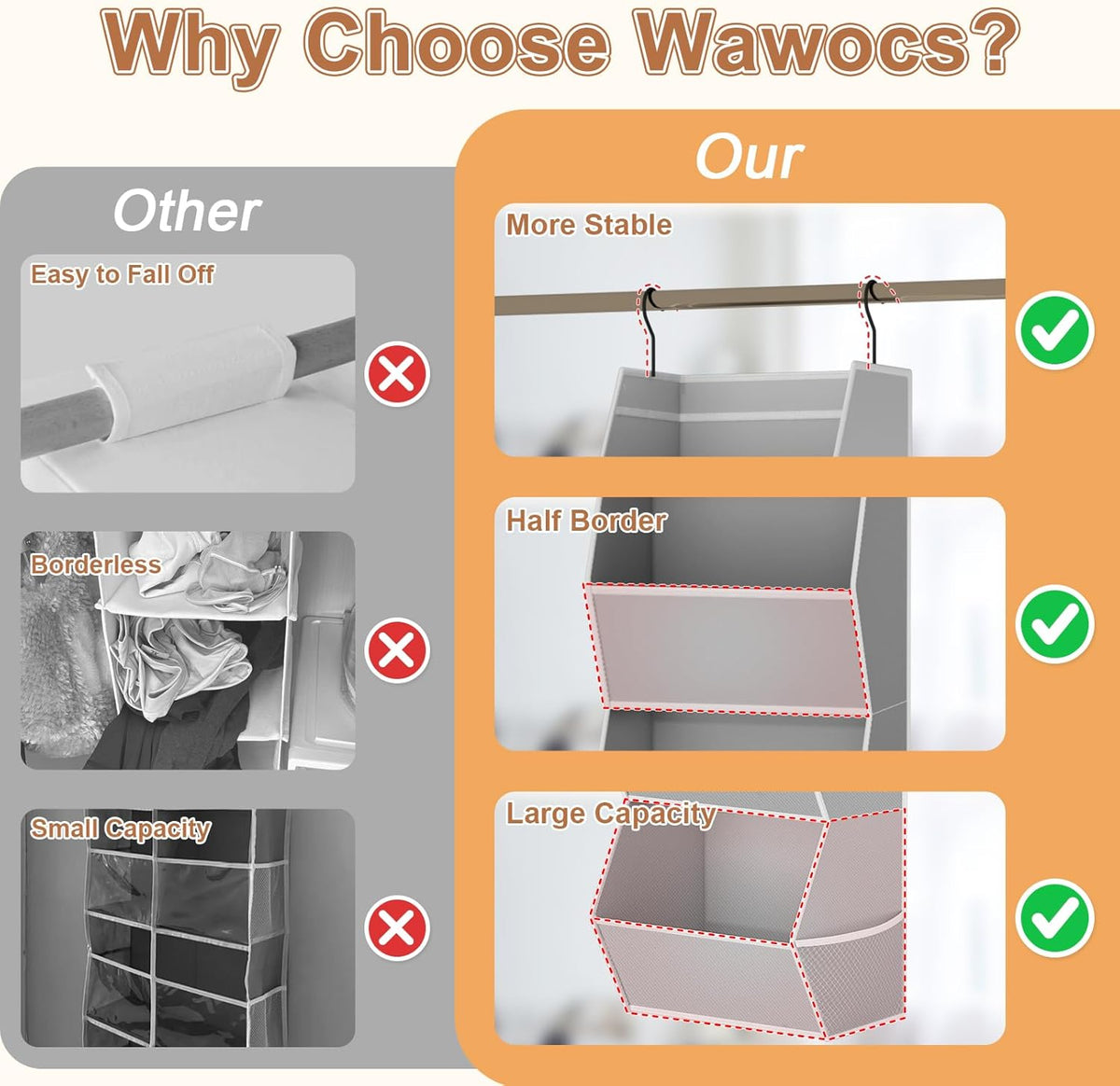 Hanging Closet Organizers and Storage for Kids Room Organization, 3 Tiers