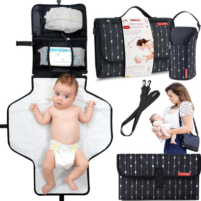 Premium Portable Diaper Changing Pad – CPC Certified Waterproof 2-in-1 Diaper Clutch & Changing Mat with Head Cushion – Bonus Insulated Bottle Bag – Travel Kit Gift for Baby Girls & Boys (Peach)