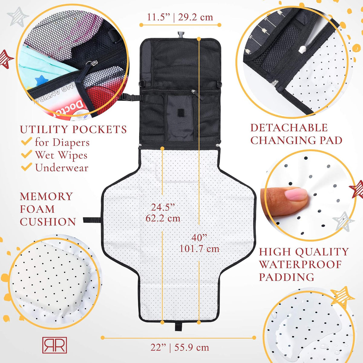 Premium Portable Diaper Changing Pad – CPC Certified Waterproof 2-in-1 Diaper Clutch & Changing Mat with Head Cushion – Bonus Insulated Bottle Bag – Travel Kit Gift for Baby Girls & Boys (Peach)