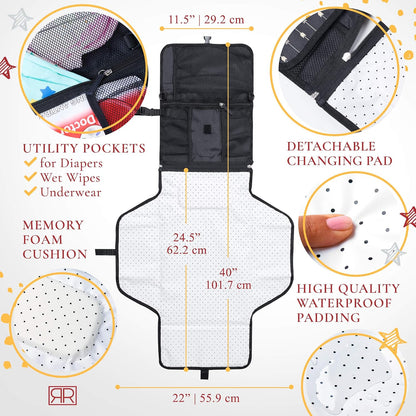Premium Portable Diaper Changing Pad – CPC Certified Waterproof 2-in-1 Diaper Clutch & Changing Mat with Head Cushion – Bonus Insulated Bottle Bag – Travel Kit Gift for Baby Girls & Boys (Peach)