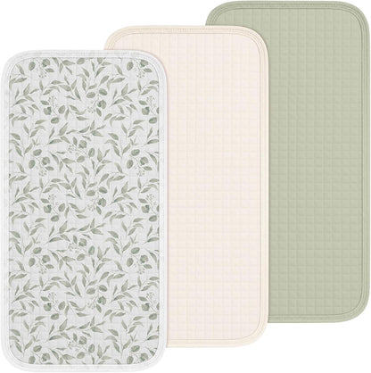 3 Pcs Waterproof Washable Baby Changing Pad Liners,Green Leaves