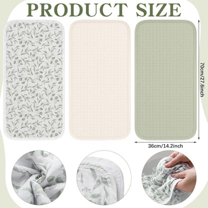 3 Pcs Waterproof Washable Baby Changing Pad Liners,Green Leaves