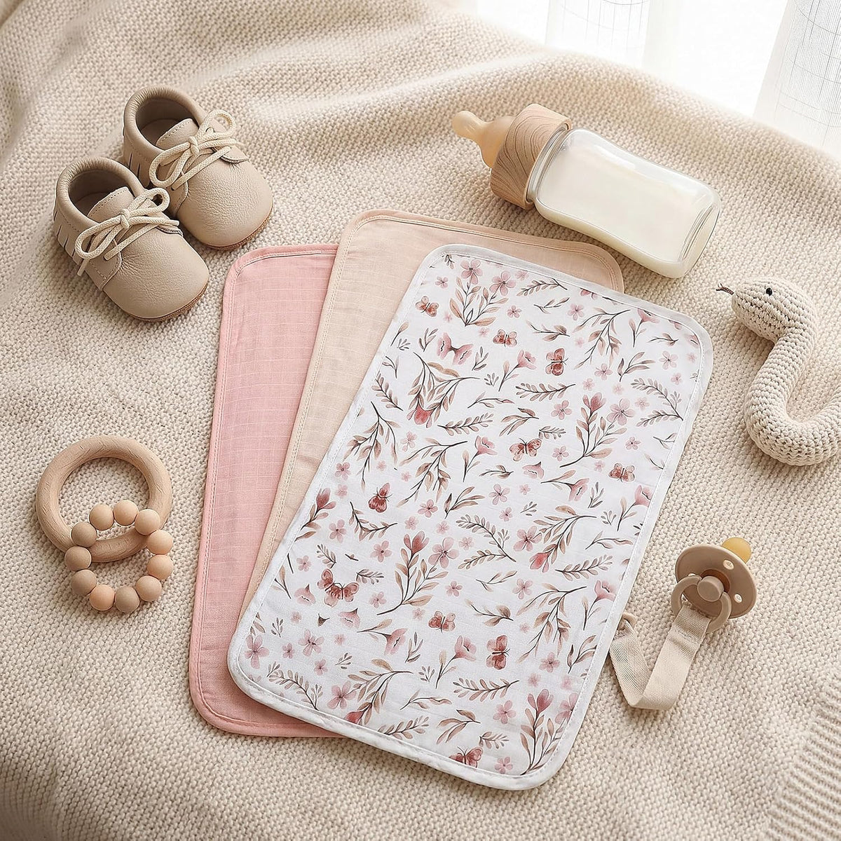3 Pcs Waterproof Washable Baby Changing Pad Liners,Green Leaves