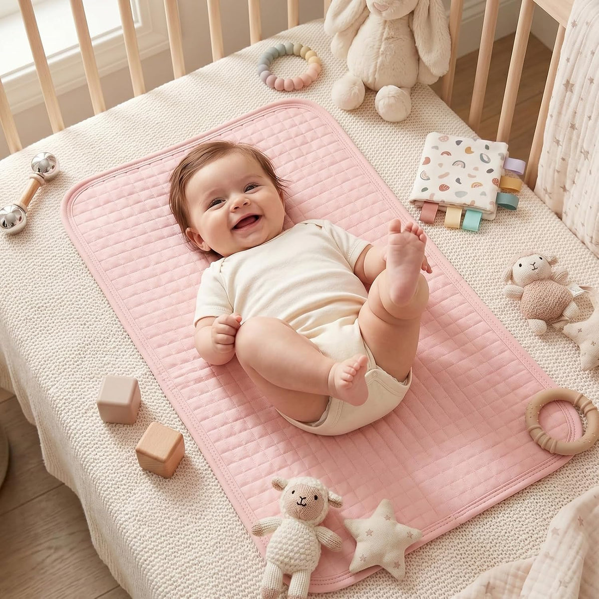 3 Pcs Waterproof Washable Baby Changing Pad Liners,Green Leaves