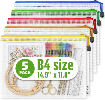 Large Mesh Zipper Pouch B4 (12x15in) - Game Bags for Puzzle and Toy Storage Bags - Board Game Storage Zip Plastic Mesh Bags for Toys & Playroom Organization and Storage Zippered Pouches Folder