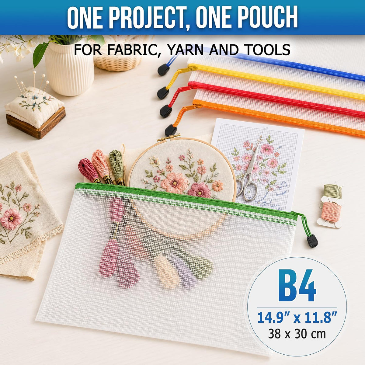 Large Mesh Zipper Pouch B4 (12x15in) - Game Bags for Puzzle and Toy Storage Bags - Board Game Storage Zip Plastic Mesh Bags for Toys & Playroom Organization and Storage Zippered Pouches Folder