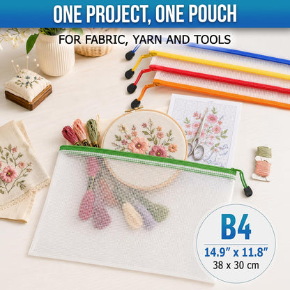 Large Mesh Zipper Pouch B4 (12x15in) - Game Bags for Puzzle and Toy Storage Bags - Board Game Storage Zip Plastic Mesh Bags for Toys & Playroom Organization and Storage Zippered Pouches Folder