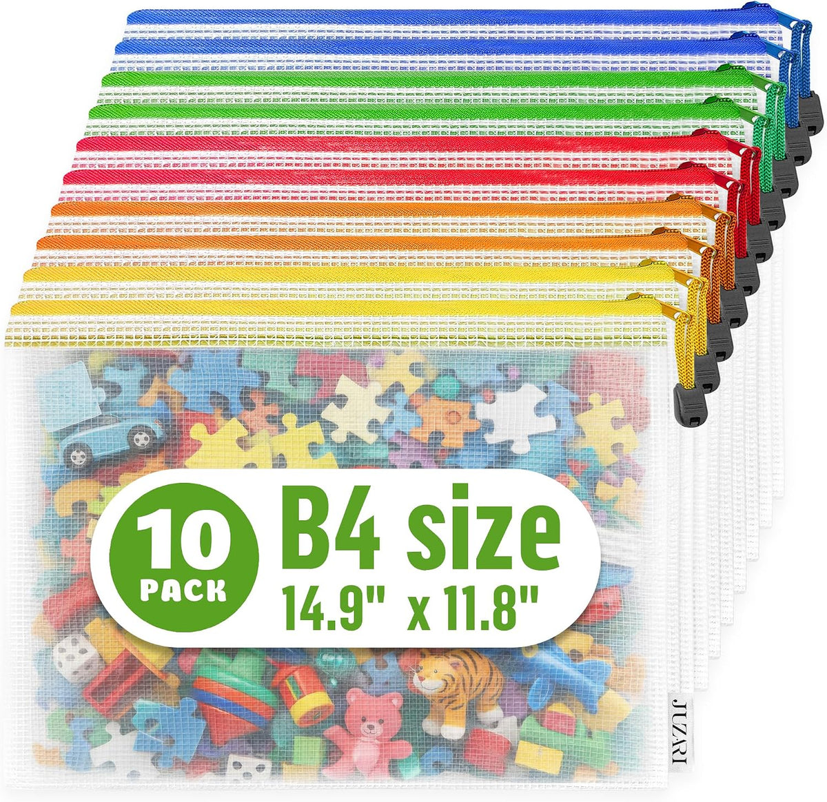 Large Mesh Zipper Pouch B4 (12x15in) - Game Bags for Puzzle and Toy Storage Bags - Board Game Storage Zip Plastic Mesh Bags for Toys & Playroom Organization and Storage Zippered Pouches Folder