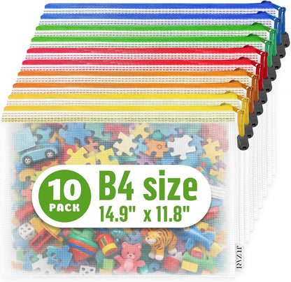 Large Mesh Zipper Pouch B4 (12x15in) - Game Bags for Puzzle and Toy Storage Bags - Board Game Storage Zip Plastic Mesh Bags for Toys & Playroom Organization and Storage Zippered Pouches Folder