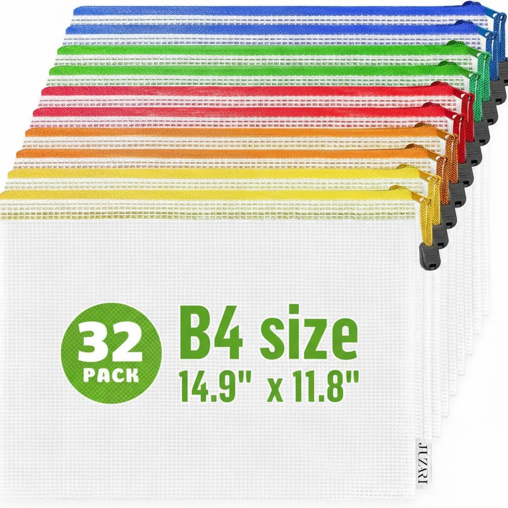 Large Mesh Zipper Pouch B4 (12x15in) - Game Bags for Puzzle and Toy Storage Bags - Board Game Storage Zip Plastic Mesh Bags for Toys & Playroom Organization and Storage Zippered Pouches Folder