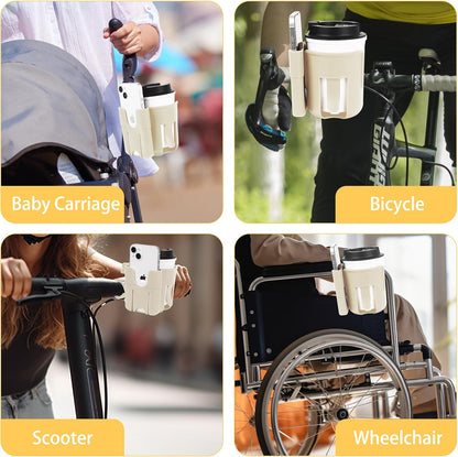 2-in-1 Walker Cup Holder with Phone Holder, Bike Cup Holder, Rotation Drink Holder for Bike, Wheelchair, Walker, Bicycle, Fits Most Cups (1Pack, Pink)