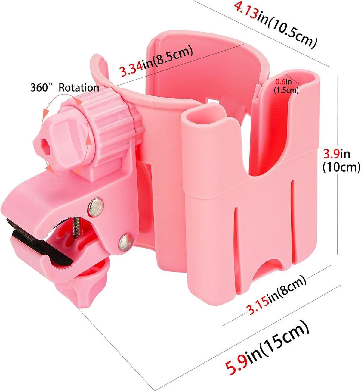 2-in-1 Walker Cup Holder with Phone Holder, Bike Cup Holder, Rotation Drink Holder for Bike, Wheelchair, Walker, Bicycle, Fits Most Cups (1Pack, Pink)
