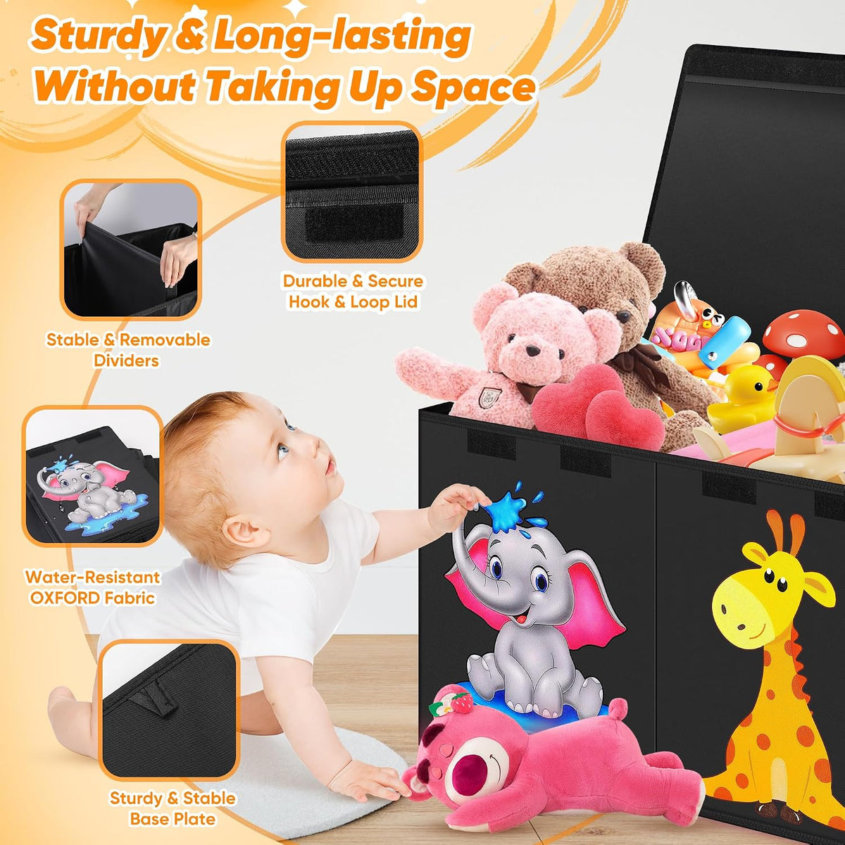 Extra Large Toy Box, Collapsible Storage Organizer with Lids, 40"x14"x16"
